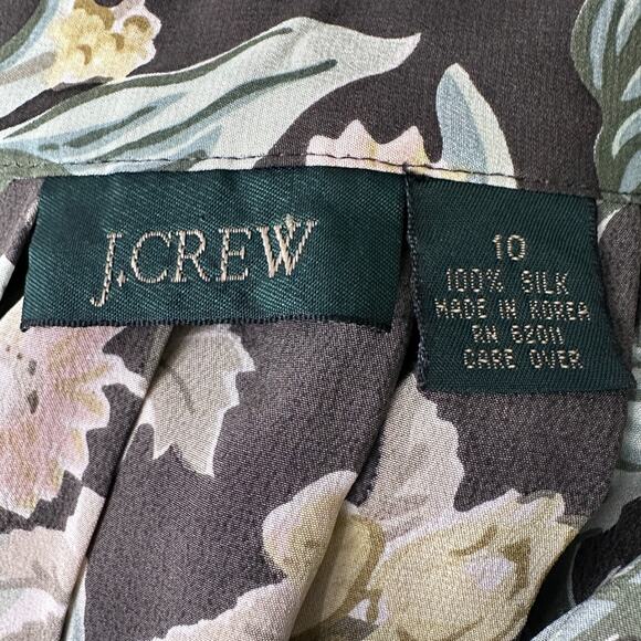 Vintage J.Crew Maxi Skirt Women’s 10 Green Brown Floral 100% Silk Pleated Flowy - Picture 5 of 7